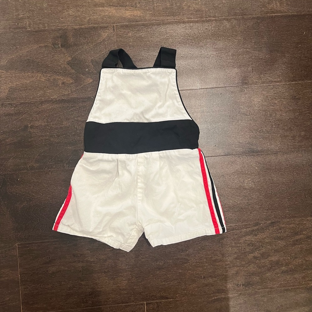 Grace and James White and Black Overalls with Red Stripe